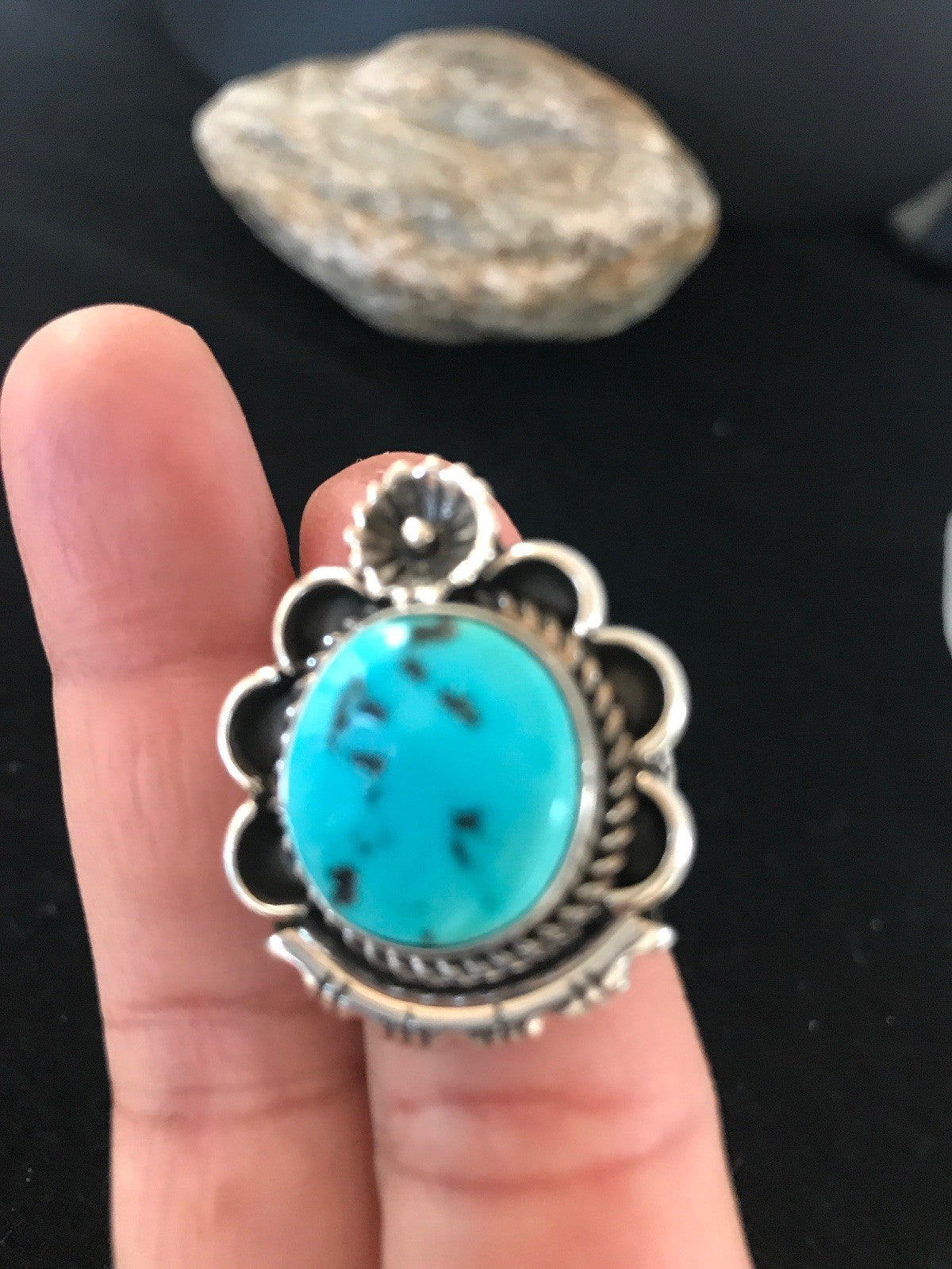 Kingman Turquoise Navajo Sterling Silver Ring Size 9 08240