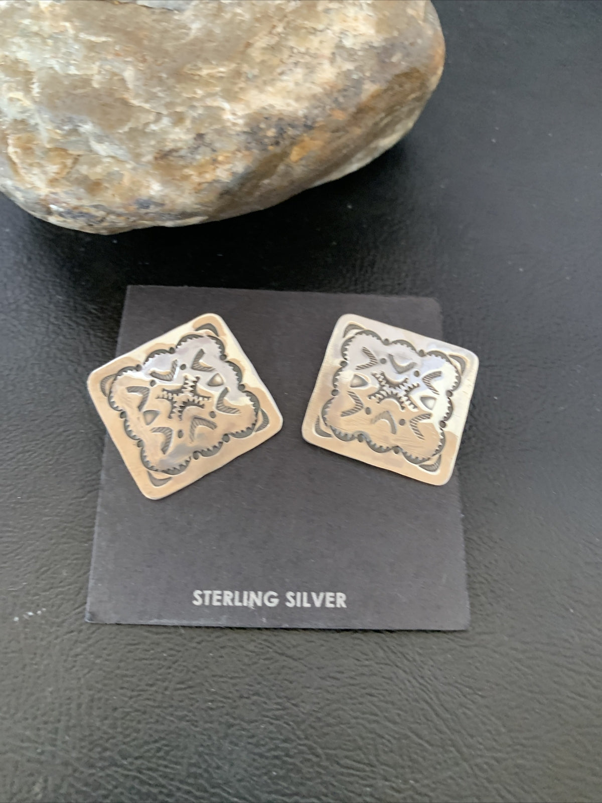 Womens Southwestern Sterling Silver Post Earrings 01655