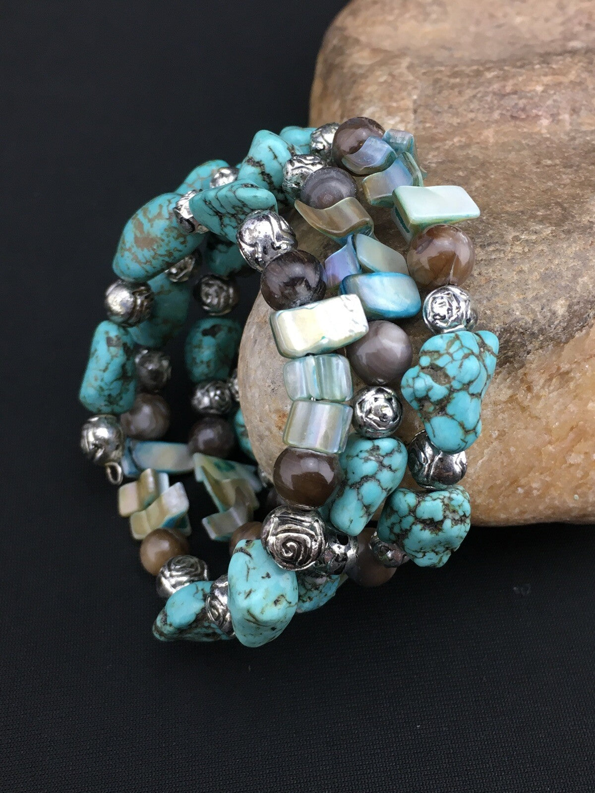 Blue Turquoise Navajo Stainless Steel Wire Bracelet 01318