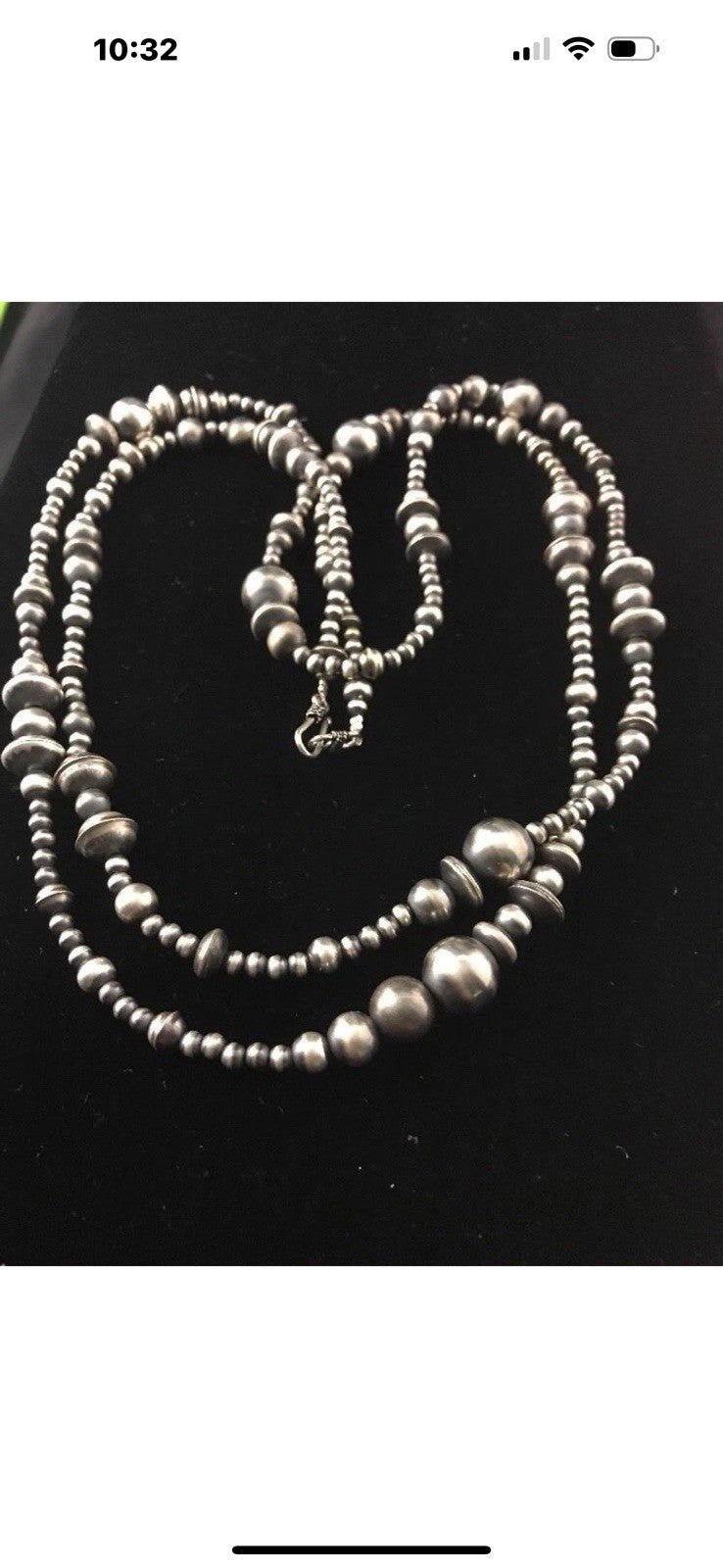 48” Long Navajo Pearls Mixed Bead Sterling Silver Necklace