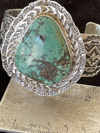 Mens Kingman Turquoise Navajo Sterling Silver Cuff Bracelet 01288