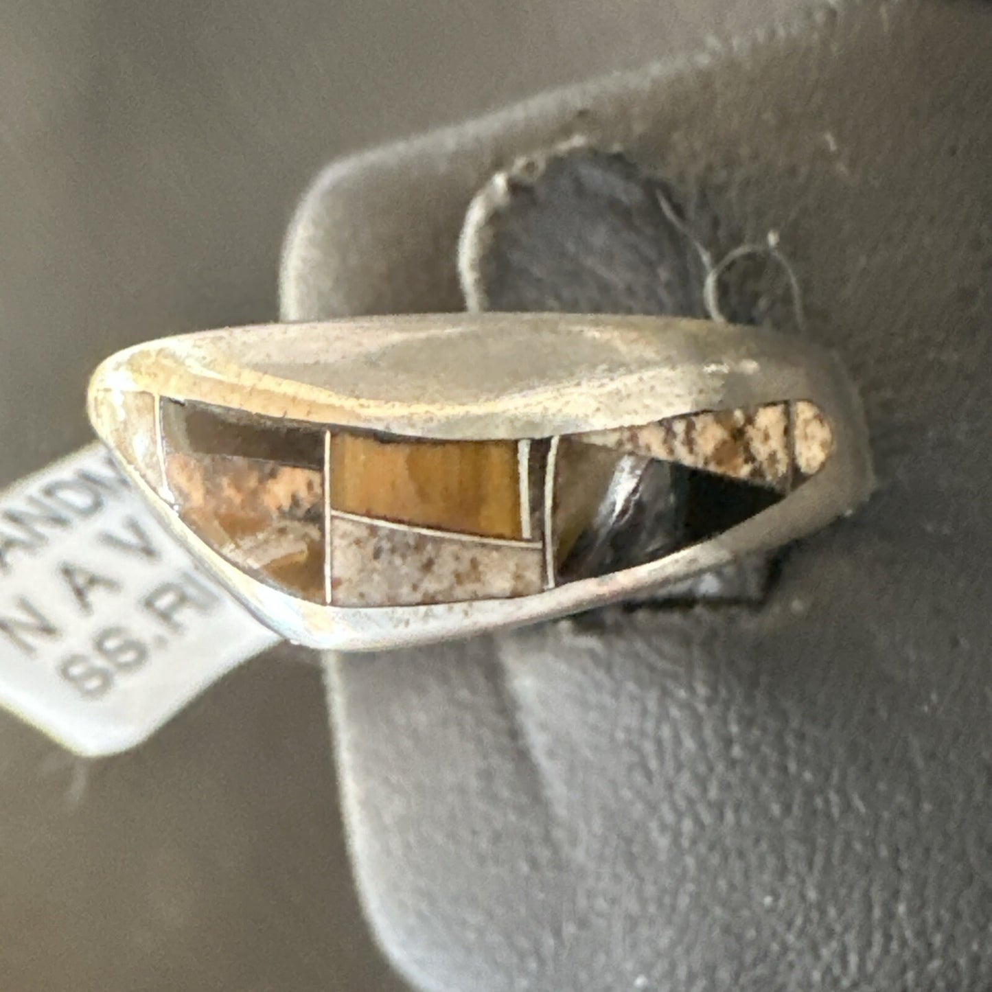 Navajo Black Onyx Tiger's Eye Inlay Sterling Ring Size 6 18701