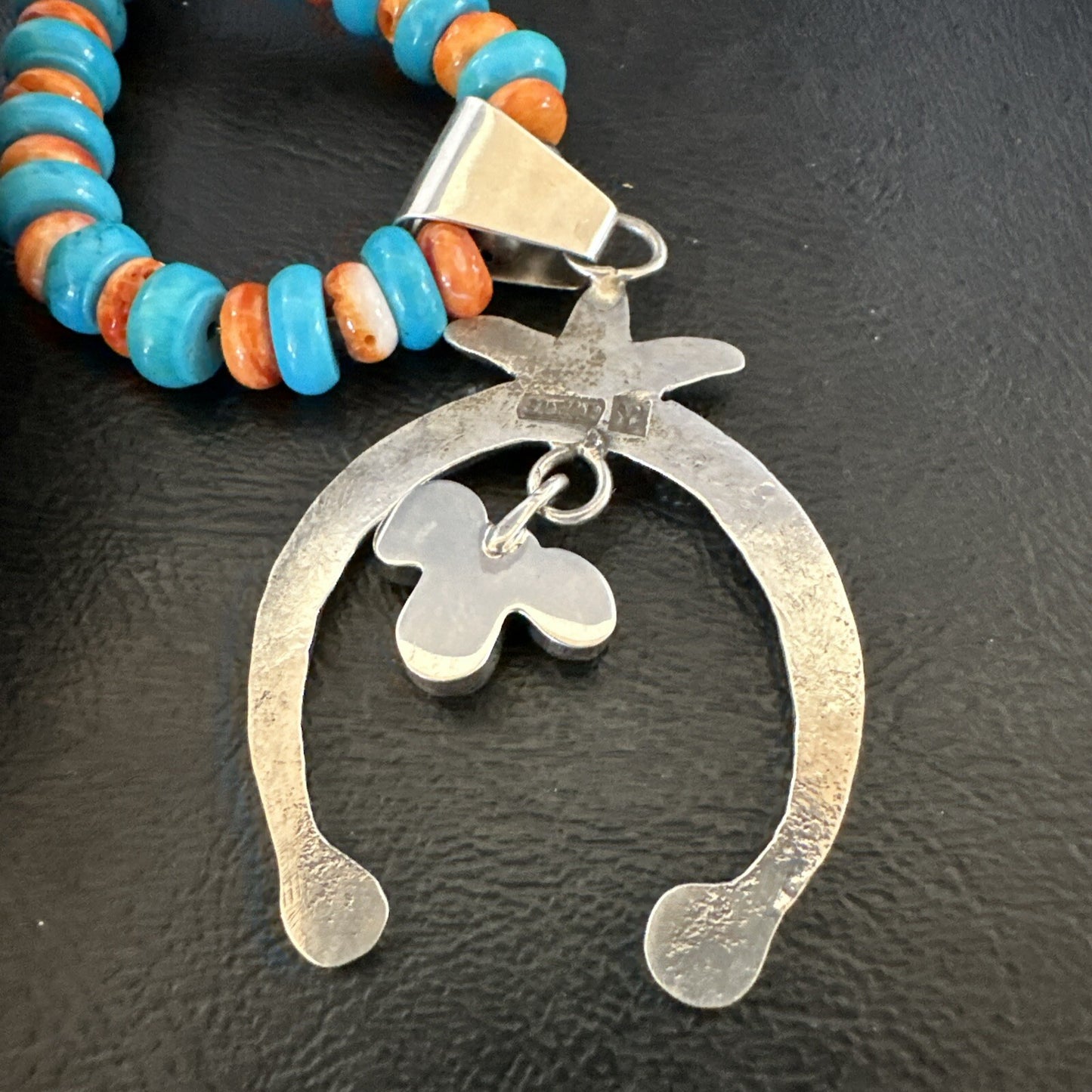 Mens Blue Turquoise Spiny Naja Pendant Navajo Sterling Silver Necklace 23" 17691