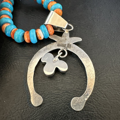 Mens Blue Turquoise Spiny Naja Pendant Navajo Sterling Silver Necklace 23" 17691