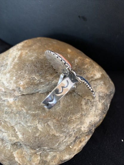 Red Spiny Oyster & Lapis Navajo Sterling Silver Ring Size 10.5 19763