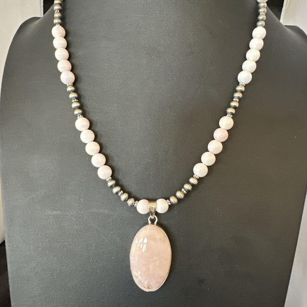 Southwestern Pink Queen Conch Bead Necklace Pendant 20" | Sterling Silver | Authentic Native American Handmade | 19557
