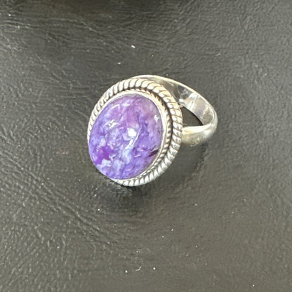 Womens Purple Charoite Navajo Sterling Silver Oval Ring Adjustable Size 9 17245