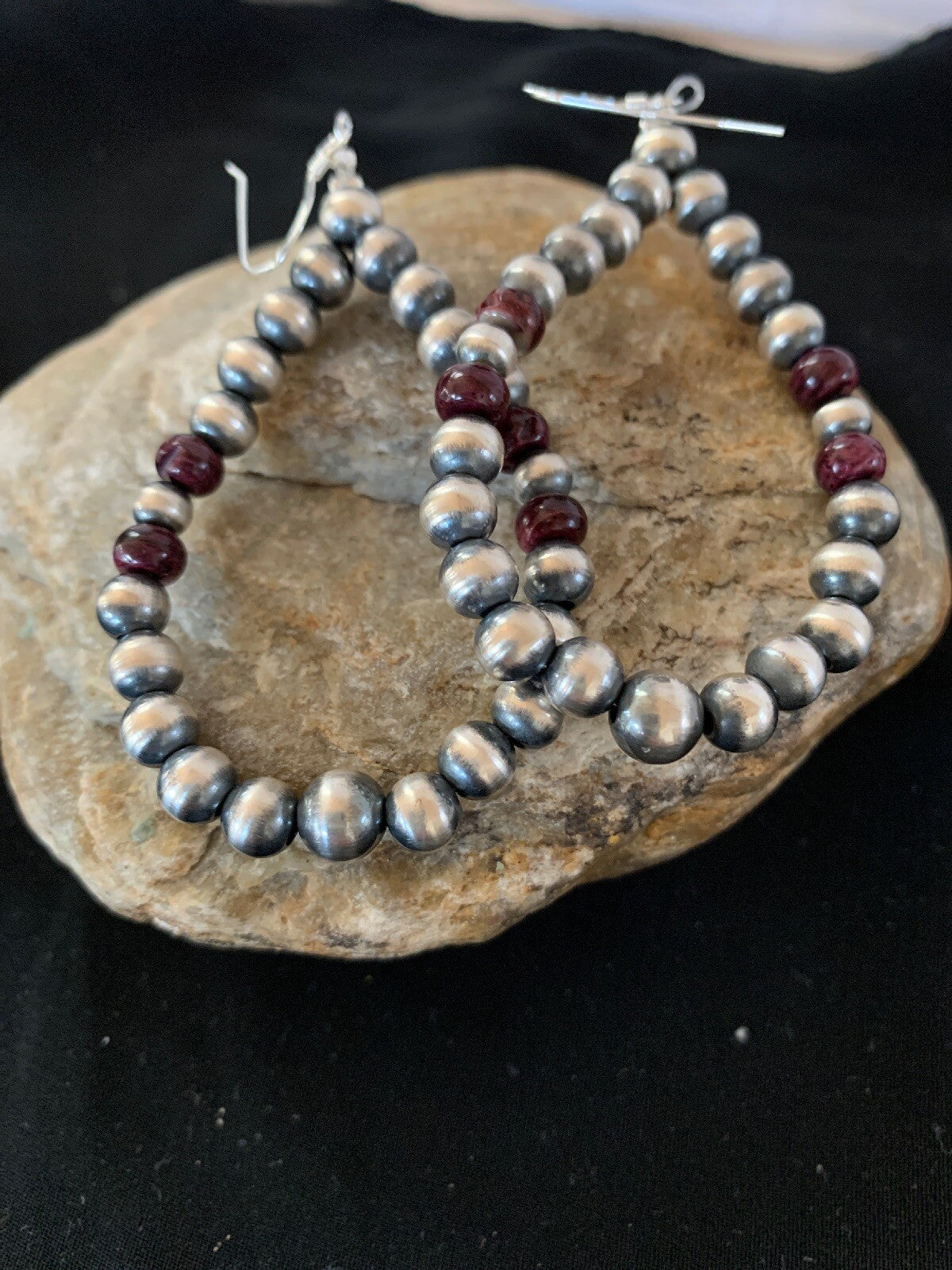 Native Purple Spiny Oyster Sterling Silver Beads Navajo Earrings 3248