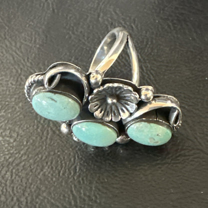 3 Besties Ring Green Turquoise Navajo Sterling Silver Cluster Size 7.5 19159