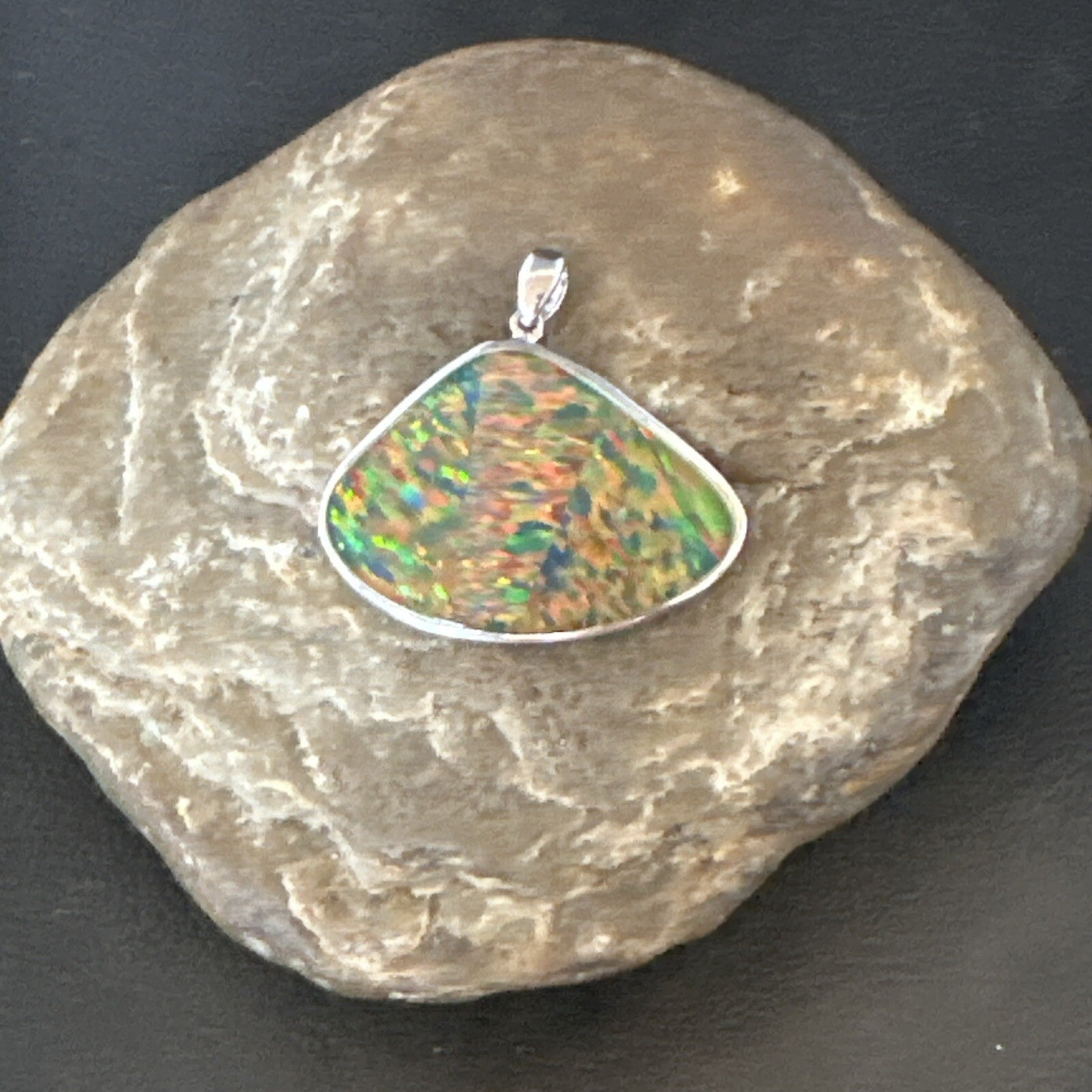 Mens Womens Multicolor Gilson Opal Navajo Sterling Silver Inlay Pendant 18612