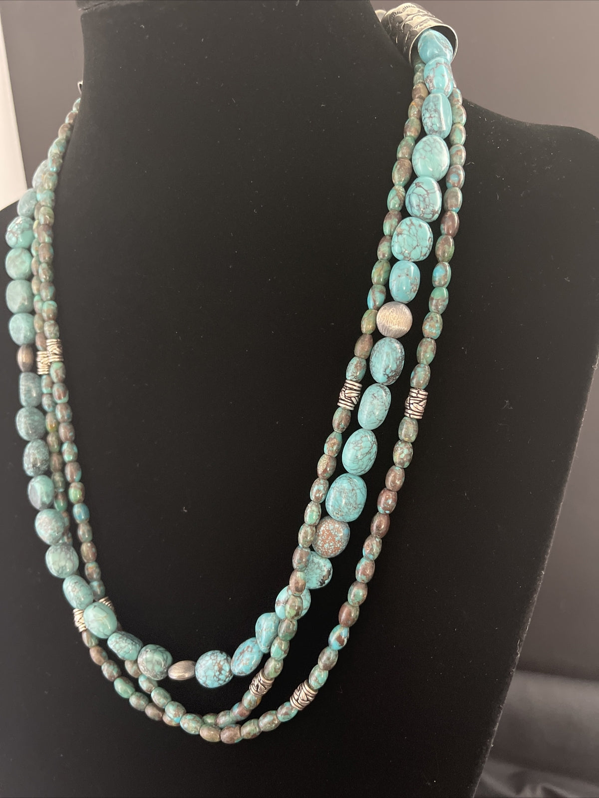 Navajo Pearls Sterling Silver 3 Strands 6mm Turquoise Heishi Necklace 23" 01773