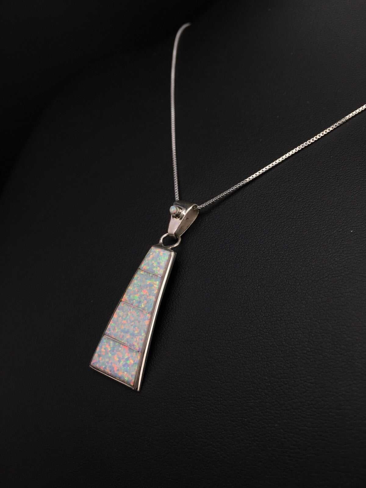 Opal Inlay Pendant Southwestern Sterling Silver Chain Necklace 04776