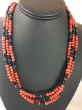Red Bamboo Coral Black Onyx 3 Strand Necklace | Sterling Silver | Authentic Native American Handmade | 3246
