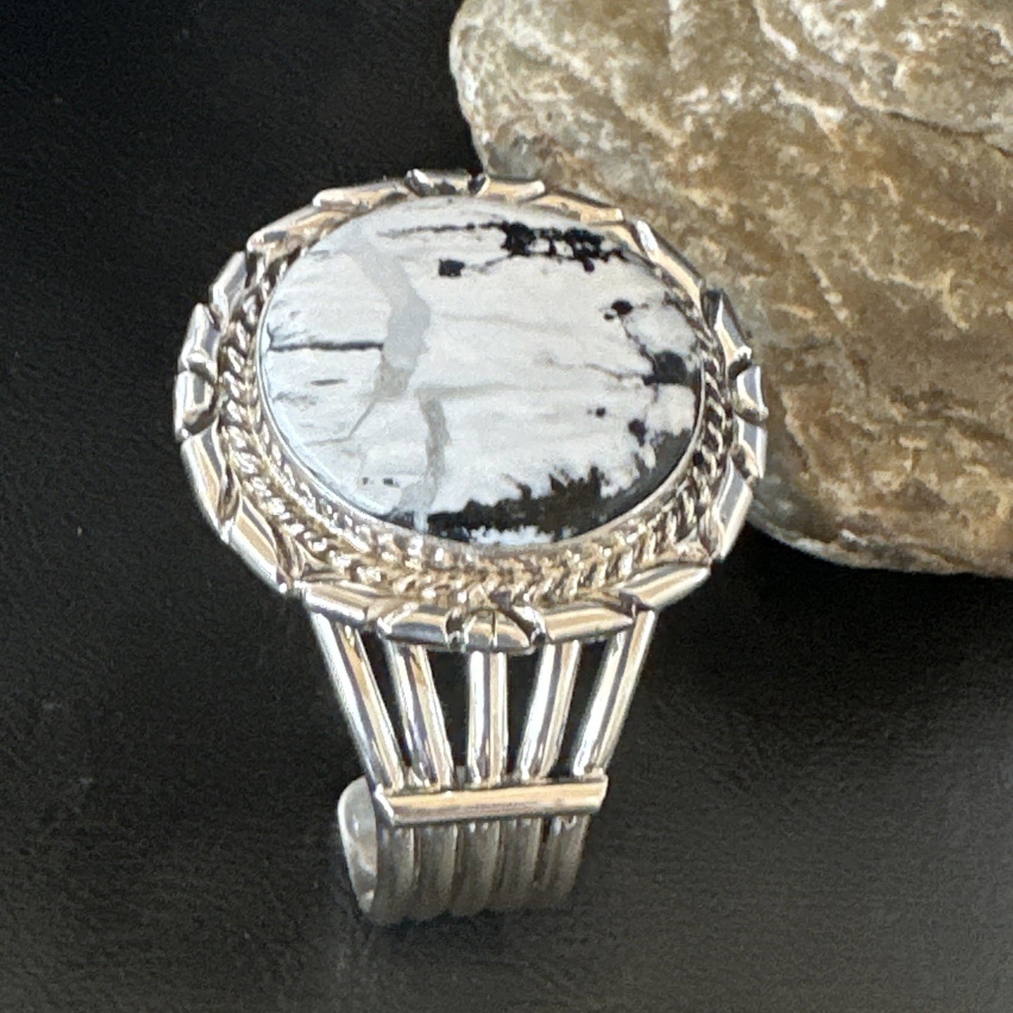 White Buffalo Turquoise Navajo Sterling Silver Cuff Bracelet 19279
