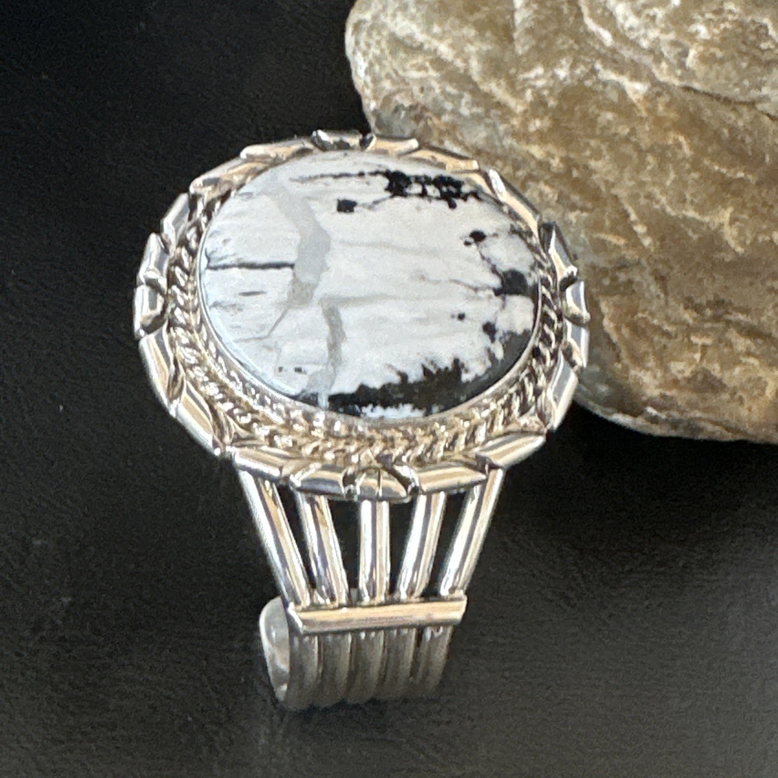 White Buffalo Turquoise Navajo Sterling Silver Cuff Bracelet 19279