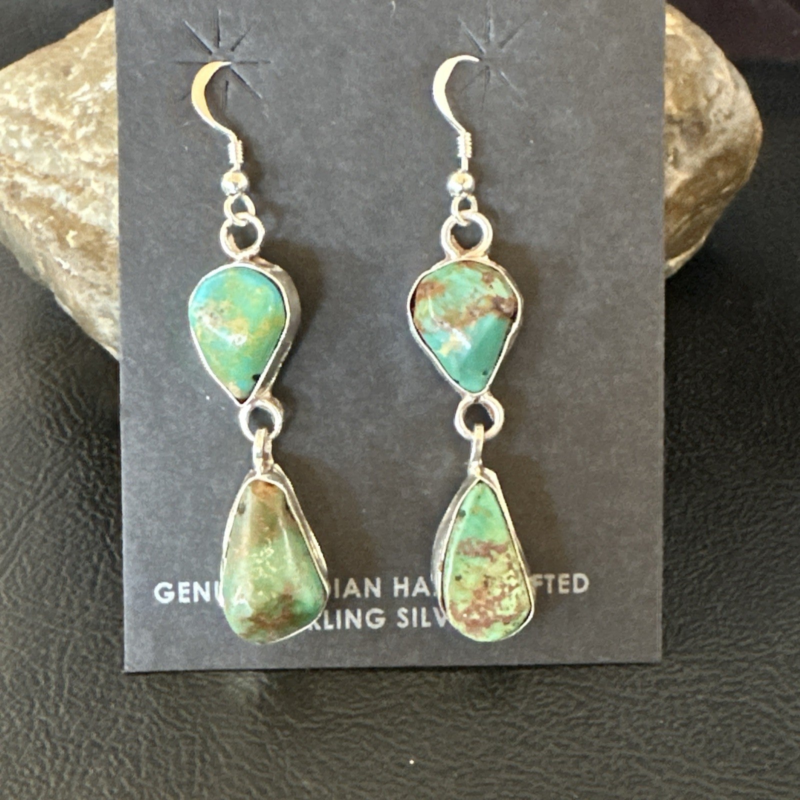 Green Royston Turquoise Navajo Sterling Silver Dangle Earrings 19415