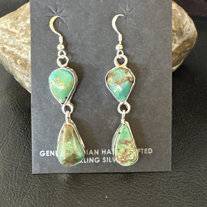 Green Royston Turquoise Navajo Sterling Silver Dangle Earrings 19415