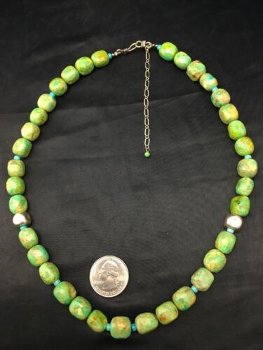 Navajo Turquoise & Magnesite Necklace Sterling Silver 19" Handmade 4497