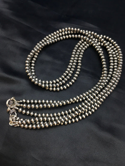 Native American Sterling Silver Navajo 4mm Bead 3 Strand 21" Necklace