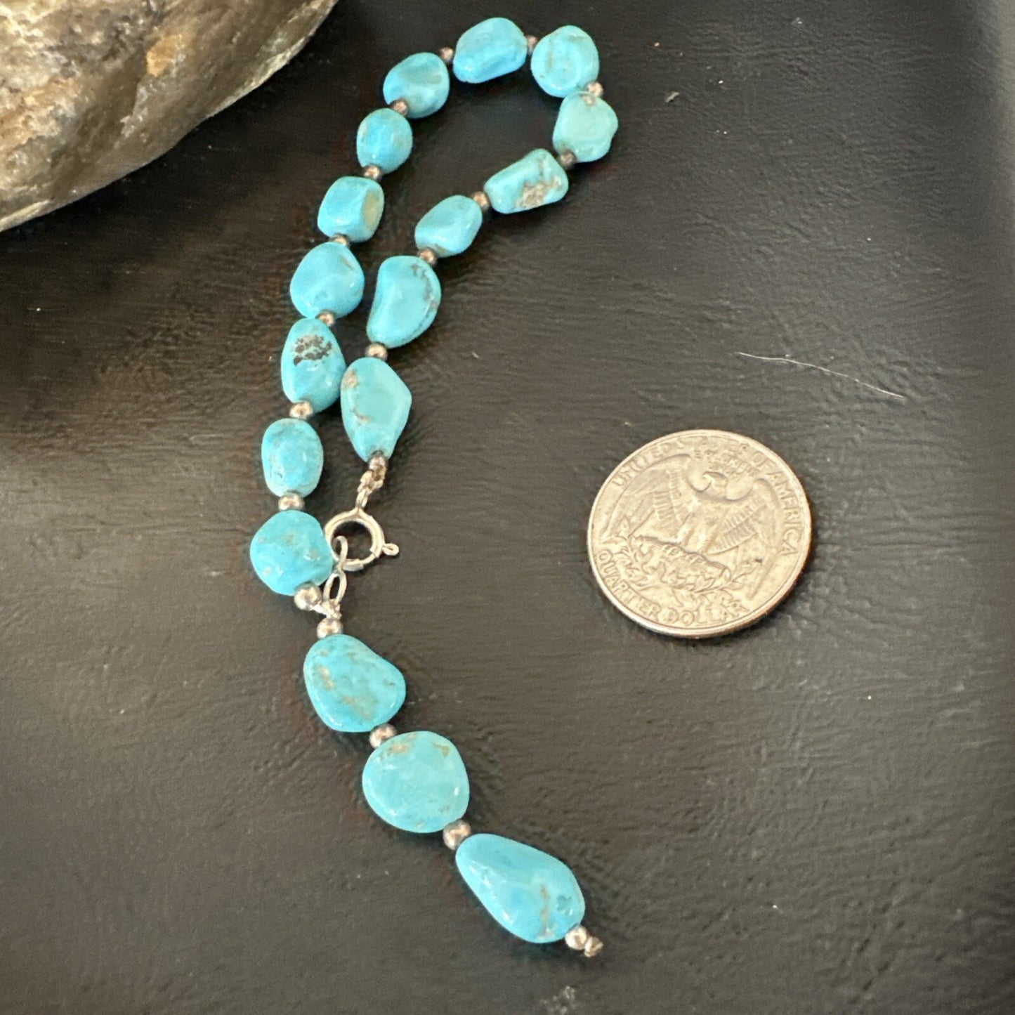Blue Sleeping Beauty Nugget Turquoise Sterling Silver Navajo Bracelet 7.5” 18608