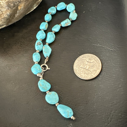Blue Sleeping Beauty Nugget Turquoise Sterling Silver Navajo Bracelet 7.5” 18608