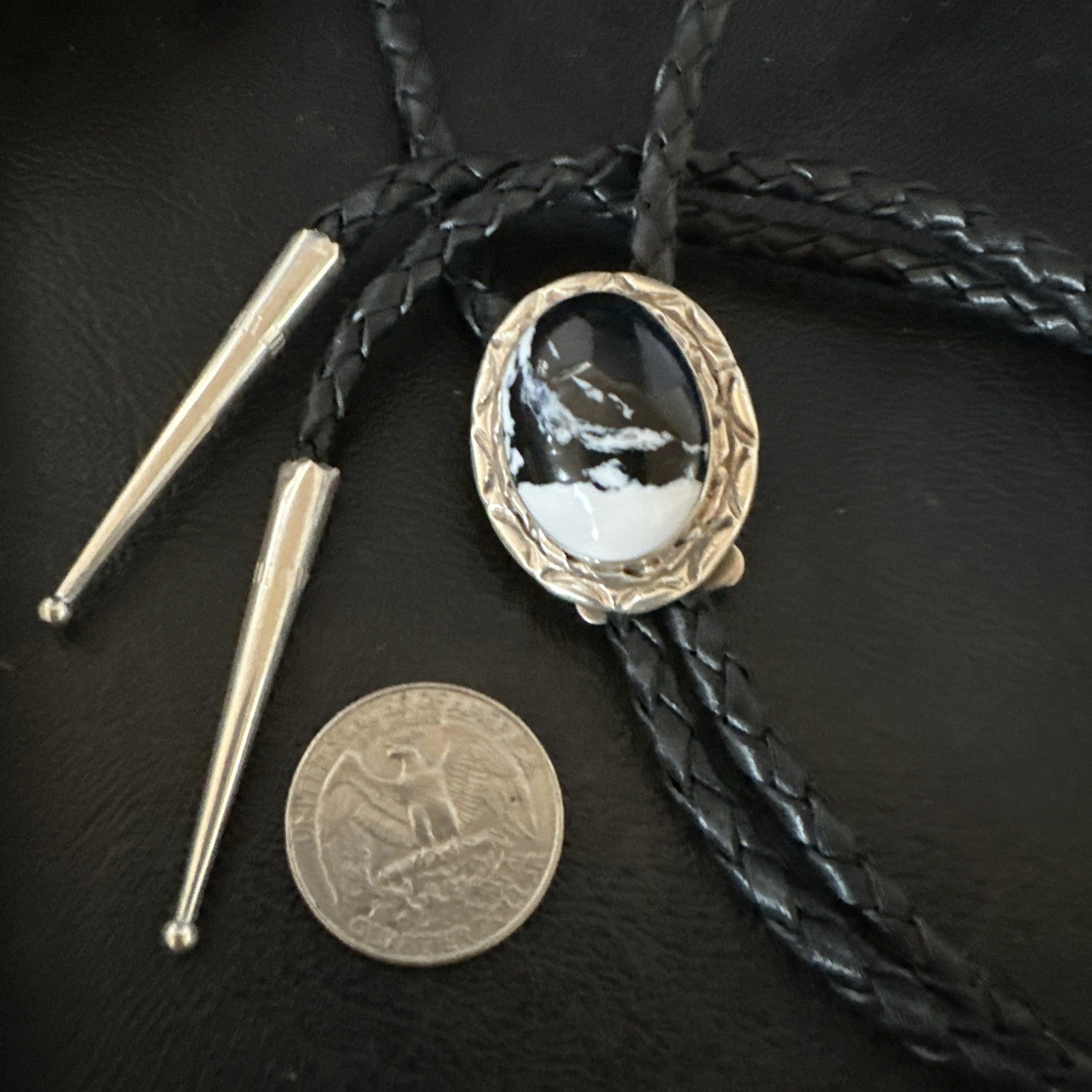 Mens BOLO TIE WHITE BUFFALO TURQUOISE Sterling Silver Navajo 1" 19123