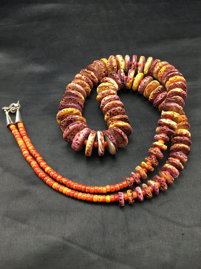 USA Mens Purple Spiny Oyster Bead Navajo Sterling Silver Necklace 28" 4256