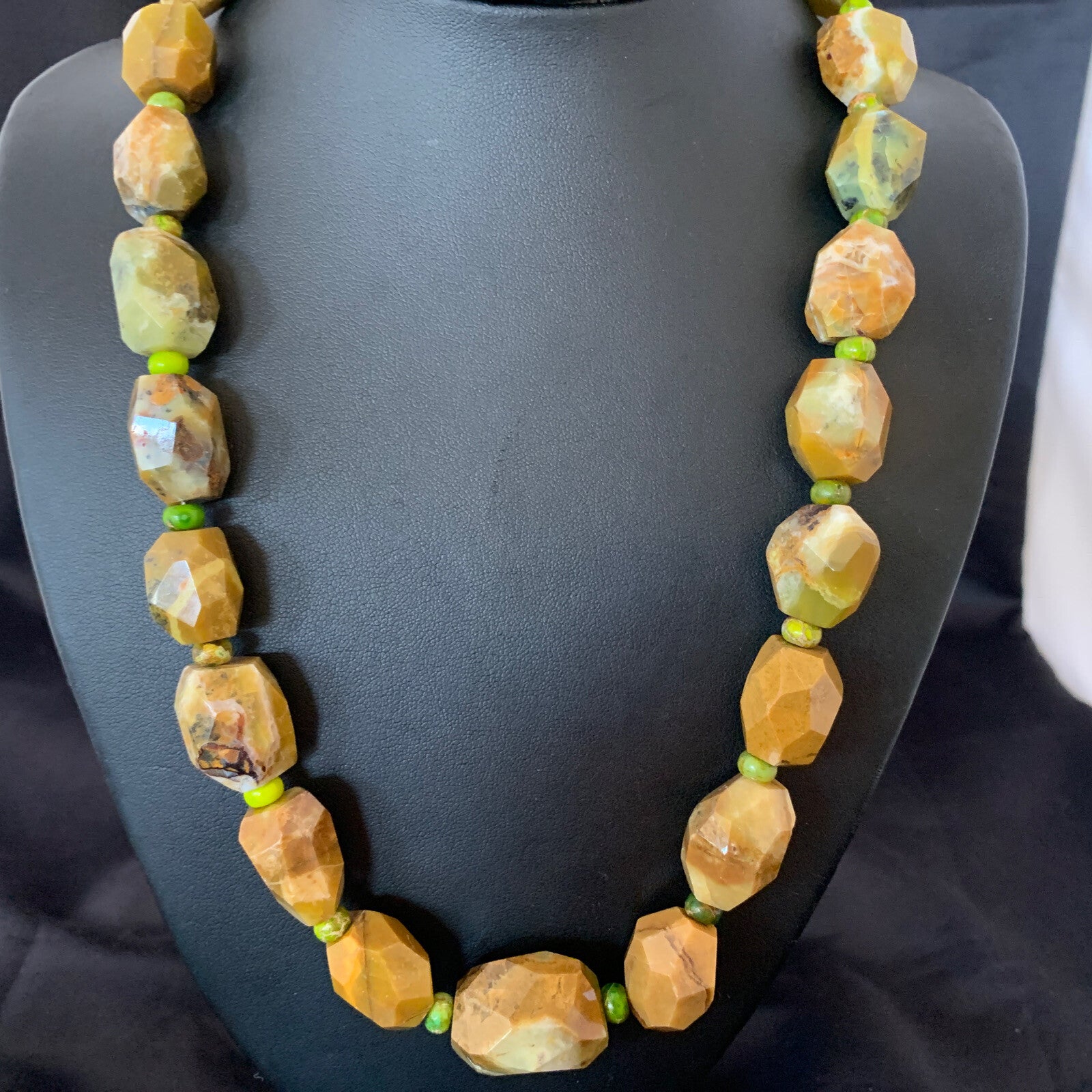 Green Nugget Turquoise Faceted Navajo Sterling Silver Necklace 21" 01494