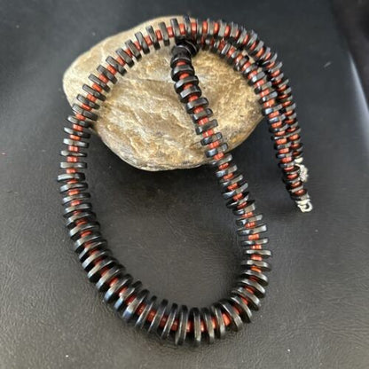 Navajo Bamboo Coral Black Onyx Necklace Sterling Silver 20" 14431