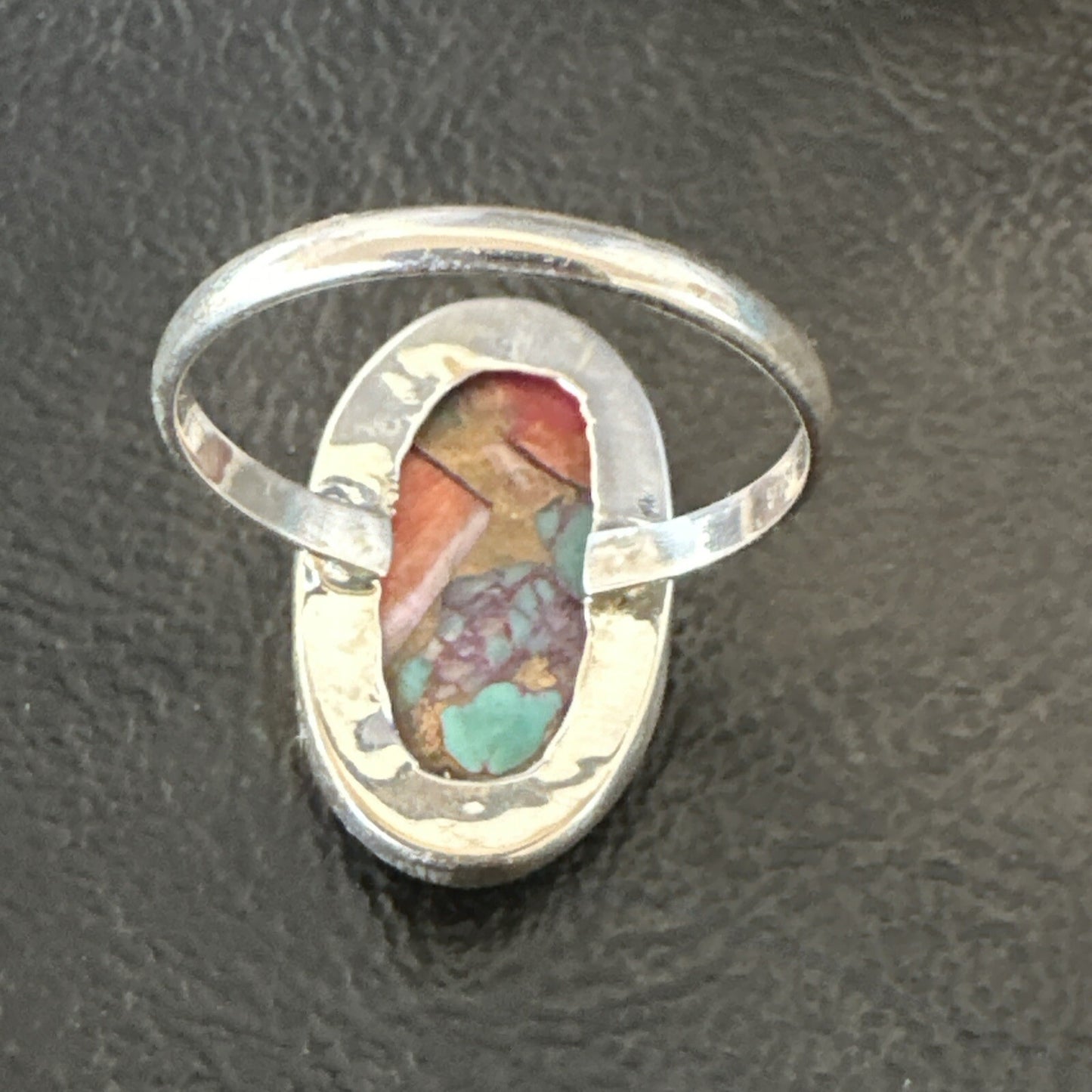 Blue Turquoise Spiny Oyster Southwestern Sterling Silver Ring Size 11 18457