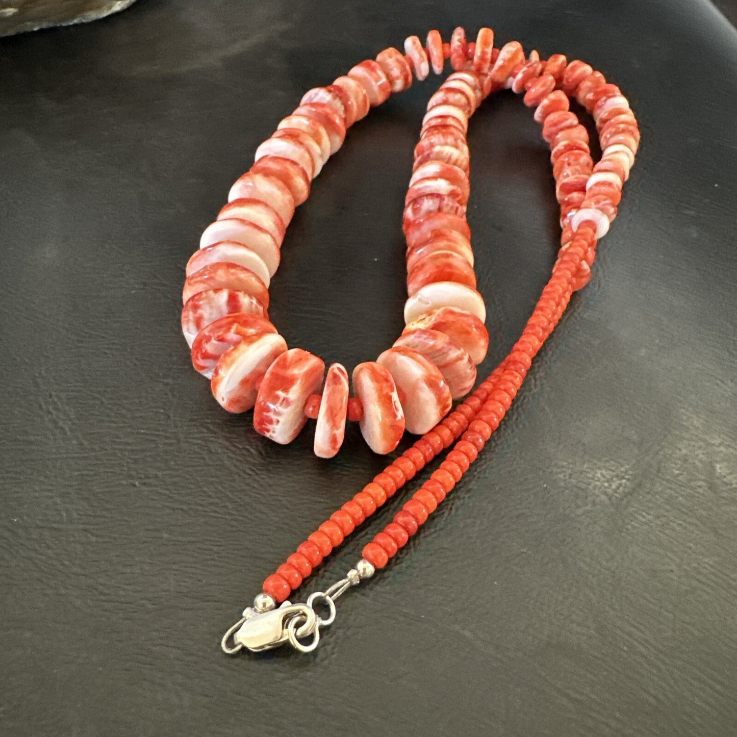Red Spiny Oyster 28” Long Navajo Sterling Silver Necklace 17761