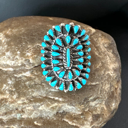 Blue Turquoise Navajo Sterling Silver Cluster Ring Adjustable Size 7 15706