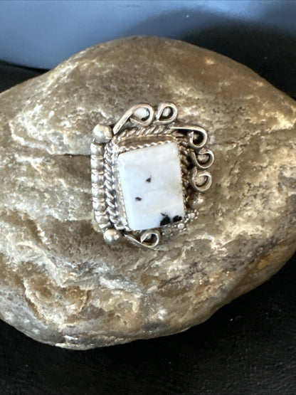 Black White Buffalo Turquoise Navajo Sterling Silver Ring Size 7 19807