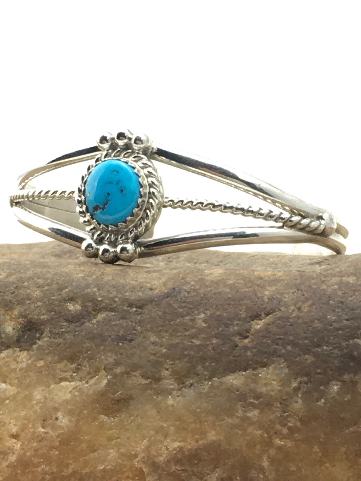 Native Blue Turquoise Navajo Sterling Silver Children's Bracelet 04375