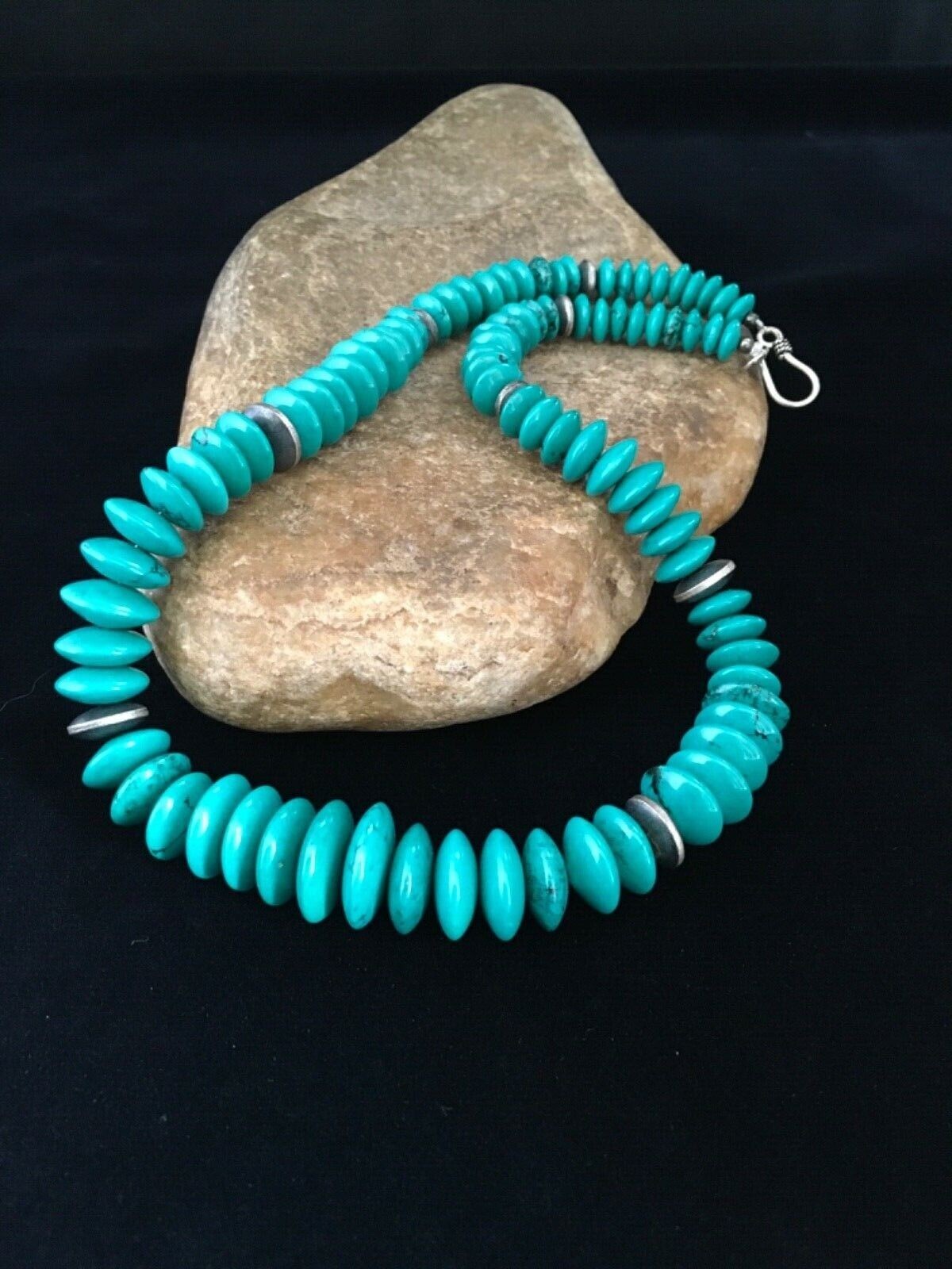 Navajo Teal Blue Turquoise Necklace Sterling Silver 18" Handmade 1730