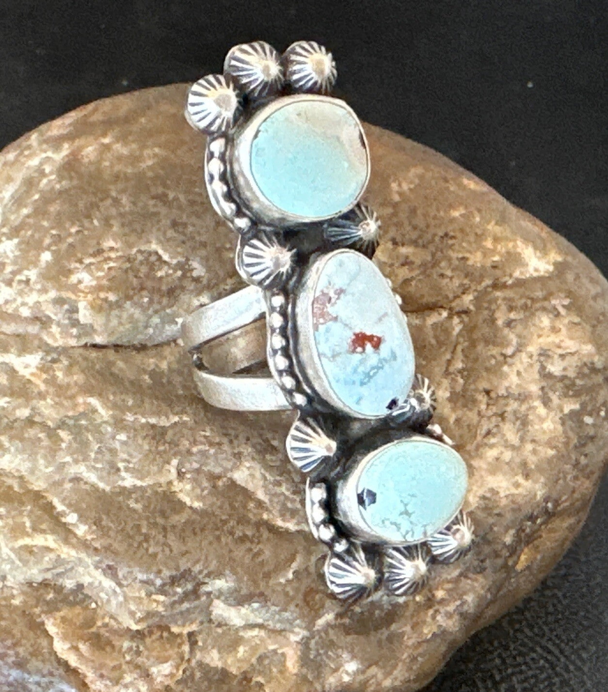 Navajo Sterling Silver Cluster Blue Dry Creek Turquoise Ring Sz 6.5 18596