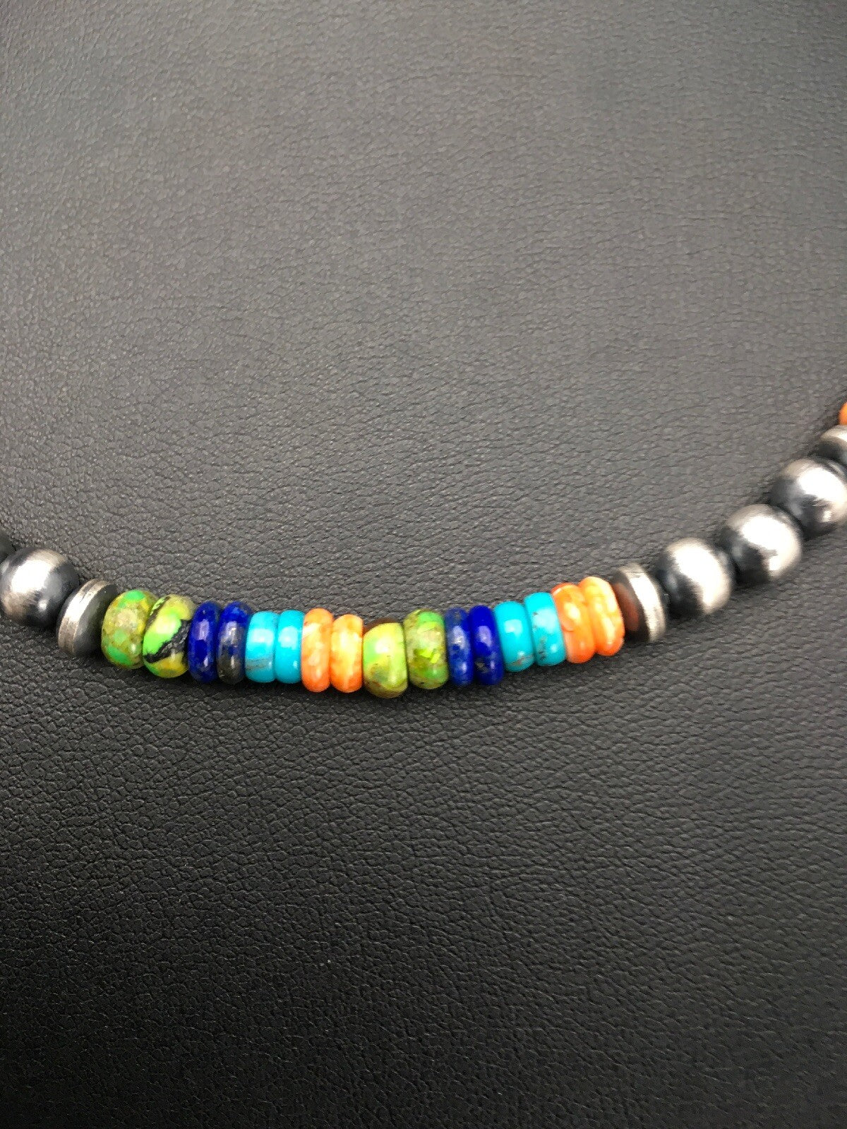 Southwestern Turquoise Spiny Lapis Silver Necklace Bracelet Set 8" 02762