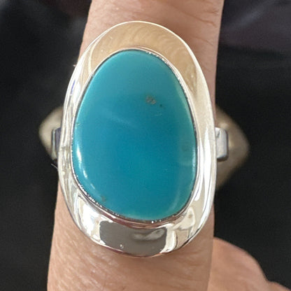 Southwestern Sterling Silver Blue Kingman Turquoise Ring Size 9 18528