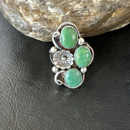 Yazzie Ring Green Turquoise Navajo Sterling Silver Cluster Size 8.5 19234