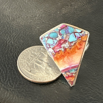 Blue Turquoise Spiny Oyster Southwestern Sterling Silver Ring Size 9 18463