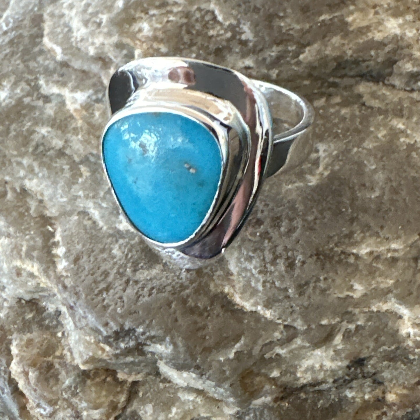 Southwestern Sterling Silver Blue Kingman Turquoise Ring Size 7 18505