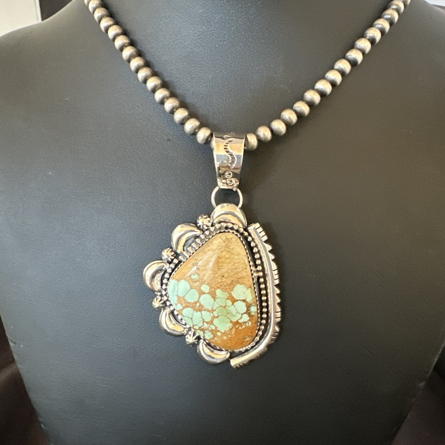WoMens Royston Turquoise Pendant Navajo Pearls Sterling Silver Necklace 18749