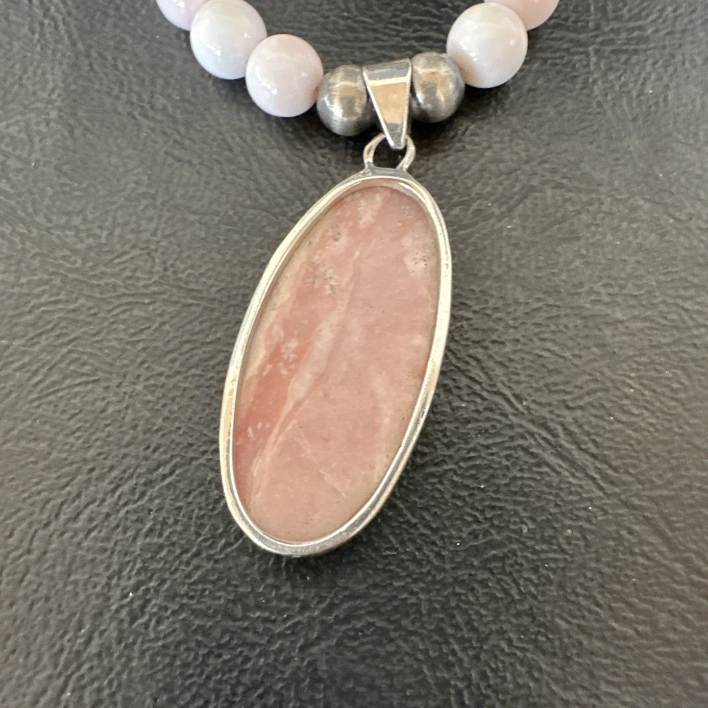 Southwestern Sterling Silver Pink Queen Conch Bead Necklace Pendant 20" 19582