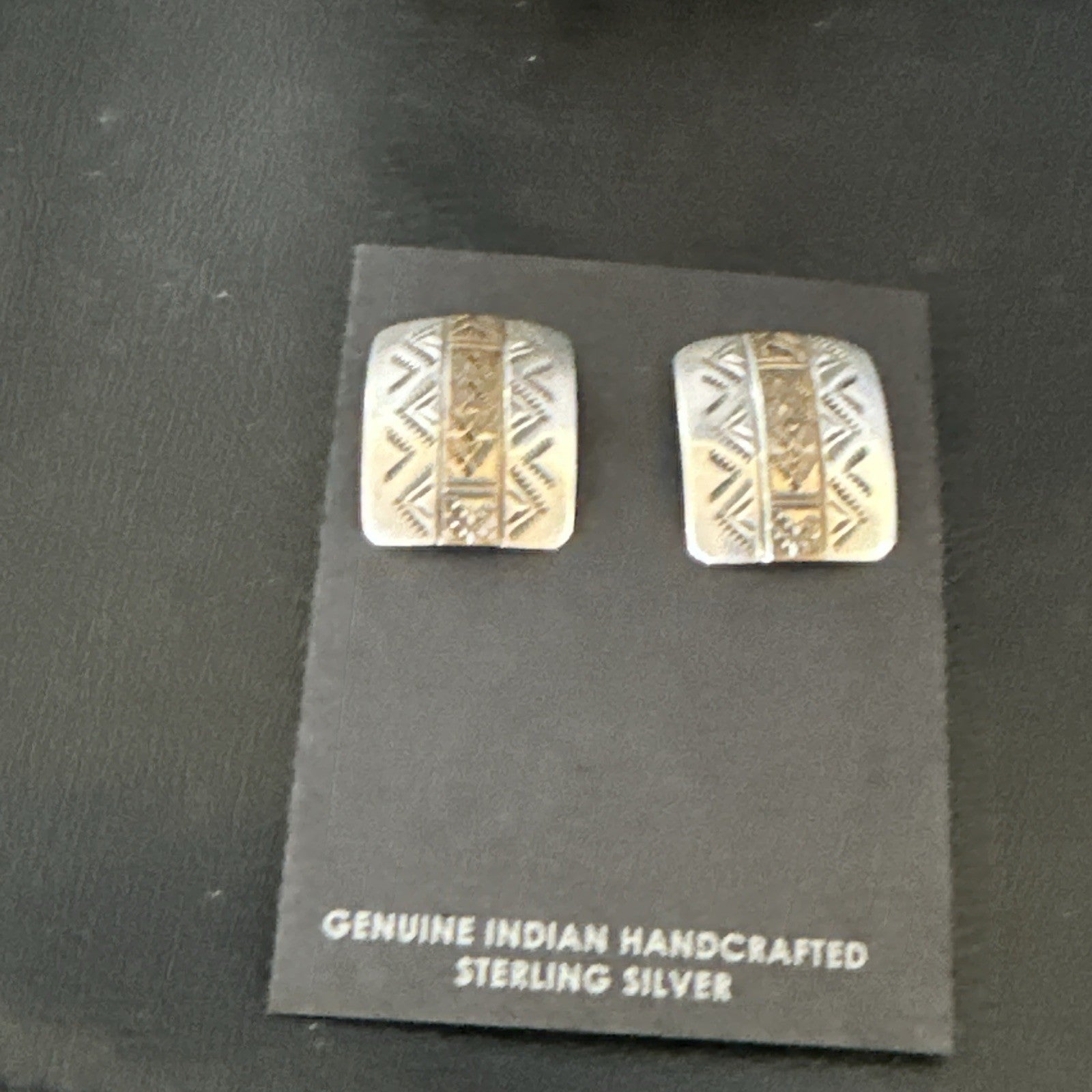 Old Pawn Navajo Stamped  12K Gold Sterling Silver Native American Earrings 19090