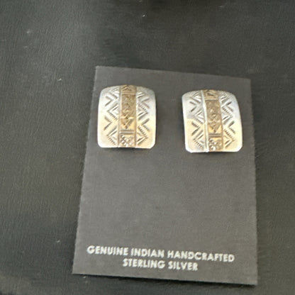 Old Pawn Navajo Stamped  12K Gold Sterling Silver Native American Earrings 19090