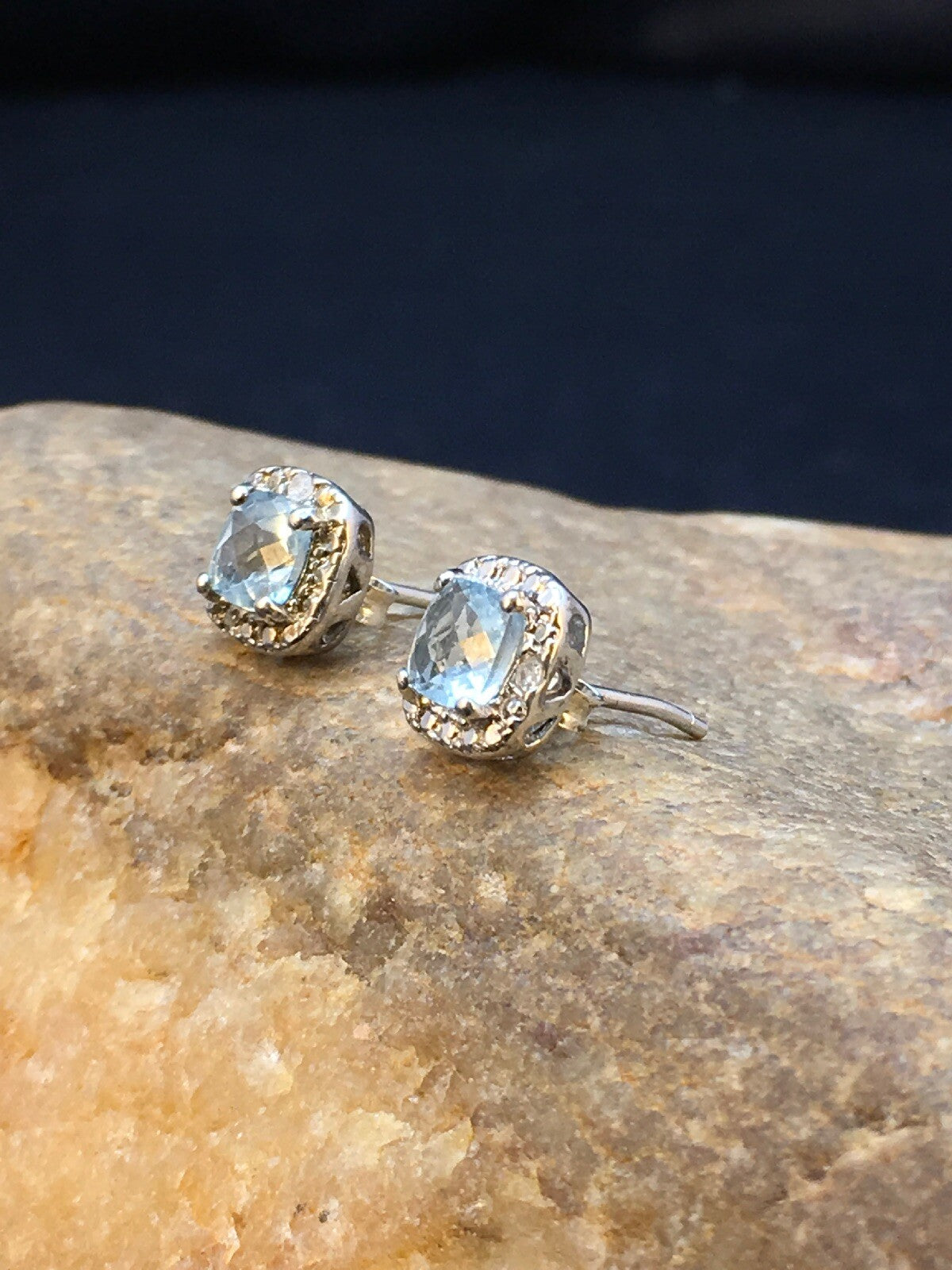 Native American Blue Topaz Studs Navajo Sterling Silver Earrings 08987
