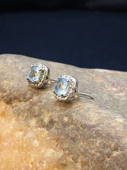 Native American Blue Topaz Studs Navajo Sterling Silver Earrings 08987