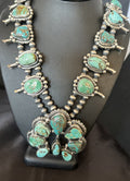 Green Royston Turquoise Navajo Squash Naja Necklace | Sterling Silver | Authentic Native American Handmade | 18236