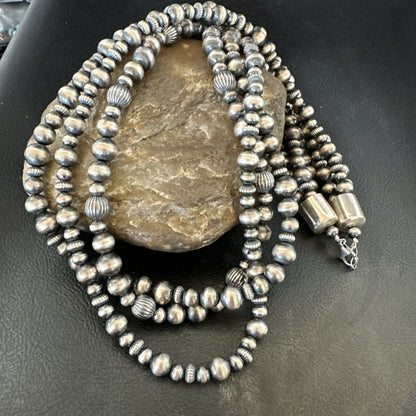 Mixed Bead Bib Sterling Silver Navajo Pearls Necklace 22” 3S 94422