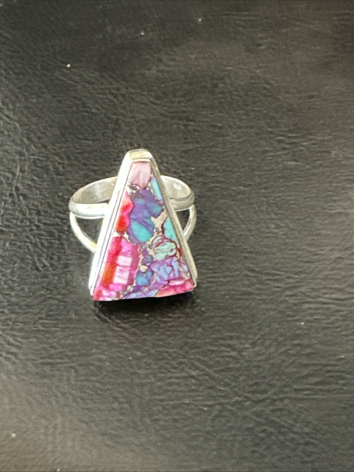 Blue Turquoise Spiny Oyster Southwestern Sterling Silver Ring Size 9 18544